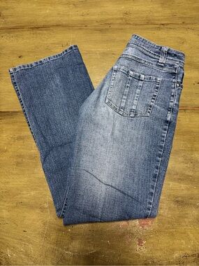 Cato Vintage Women's Medium Wash Flare Jeans with Light Blue Stitching